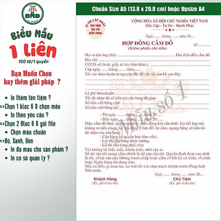 Hợp đồng cầm đồ 1 liên-Bloc 2 (trơn) & Bloc 6 (chọn mẫu in tên) hoặc theo thiết kế