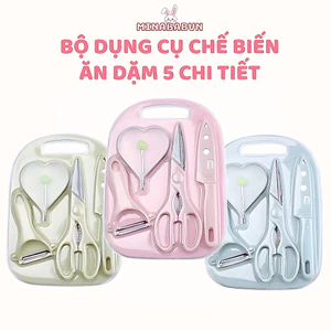 Bộ Dao Thớt Chế Biến Đồ Ăn Dặm Minababyvn, Dụng Cụ Chế Biến Đồ Ăn Dặm Cho Bé 5 Chi Tiết