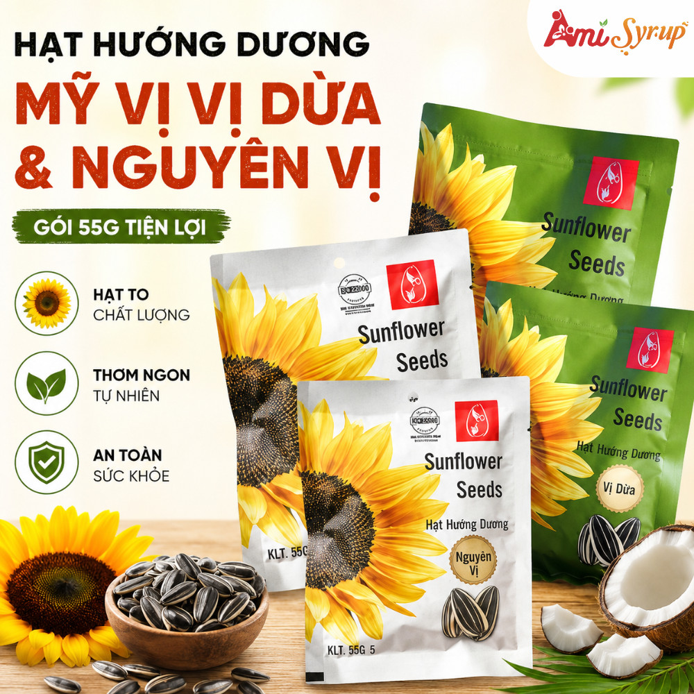 Hạt Hướng Dương Mỹ Vị Vị Dừa & Nguyên Vị 55g - Món Ăn Vặt Giòn Tan Ngon Miệng, Hạt Hướng Dương Chất Lượng Cao
