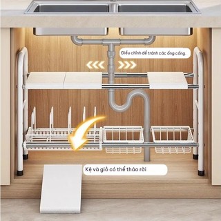 Giá để nồi dưới bồn rửa đa năng giá để nồi tủ bếp ngăn xếp rút gọn