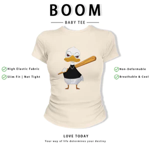 BOOM Áo Baby Tee Nữ Cotton Ôm Body-Áo Thun Ngắn Tay Y2K In Hình PhongCách Mùa Hè, Cổ Tròn Hàng Đầucách hàn quốc phong518