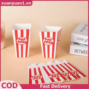 XUAN 12 Cái Sọc Bắp Rang Hộp Giấy Buets Đỏ Trắng Sọc Túi Sna Hộp Đựng Cho Bé Tắm Sinh Nhật Dự Tiệc Tiếp Liệu VN