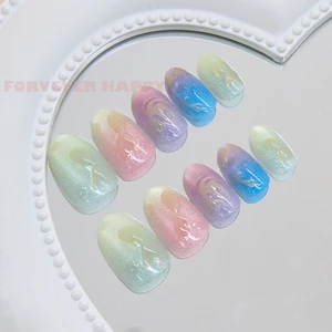 24 Chiếc Bấm Vào Móng Tay Với Gradient Nàng Tiên Cá Trang Trí Bóng Có Thể Tái Sử Dụng Nhân Tạo Đầu Móng Tay Cho Đảng Ảnh Mặc