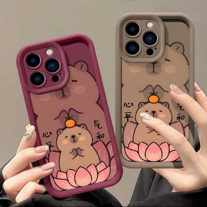 Phim Hoạt Hình Thiền Capybara Ốp Lưng Điện Thoại IPhone 17 16 15 14 13 12 11 Pro Max Plus 16E Dễ Thương Màu Chắc Chắn Bảo Vệ Camera Mềm Silicon Thời Trang