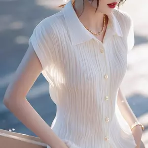 Áo sơ mi ngắn tay có ve áo màu trắng mùa hè kiểu Pháp mỏng Áo sơ mi Niche sang trọng sang trọng sang trọng đi lại nhiều lớp Váy phù hợp với tất cả các trận đấu