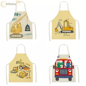Tạp dề trẻ em EDIWANY, Tạp dề vẽ tranh họa tiết xe cứu hỏa, Máy xúc cần cẩu chống nước Chủ đề xe làm sạch quần áo Sử dụng tại nhà