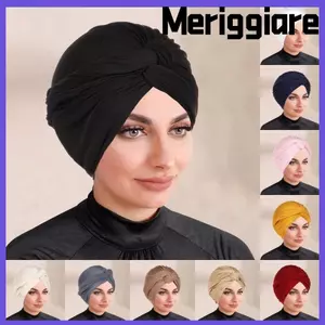 Mũ Hijab MERIGGIARE, Mũ Turban xoắn phong cách cổ điển, Thời trang Polyester mềm mại thoáng khí Co giãn Mũ nón nữ