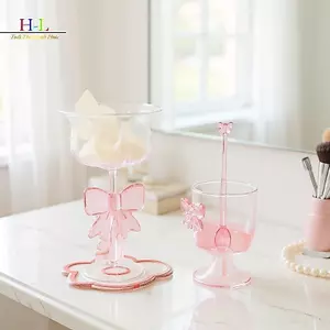 Thìa cà phê thủy tinh nơ hồng HL, Thìa khuấy trà sữa / tráng miệng lâu trôi, Thìa cà phê chịu nhiệt, Dụng cụ nhà bếp gia dụng. LMWU
