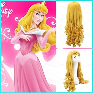SY3 Disney Aurora Công Chúa Cosplay Tóc Giả Vàng Dài Tự Nhiên Halloween Trang Phục Hóa Trang Hiệu Suất Lông Tơ Tóc YS3