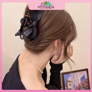 MYPANDA Phong Cách Pháp Da Đơn Giản Sọc Trắng Nơ Cá Mập Kẹp Cho Bé Gái Nút Thắt Hợp Thời Trang Kẹp Tóc Đuôi Ngựa Giá Đỡ Móng Vuốt Tóc.