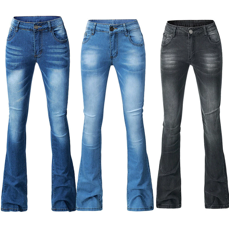 Quần Jean Nữ Xuyên Biên Giới Skinny Co Giãn Viền loe Quần Nữ Dài Màu Quần Jean Nữ