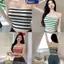 MAKY Mùa Hè Sọc Dệt Kim Camisole Nữ Gợi Cảm Không Tay quây Ôm Crop Top VN