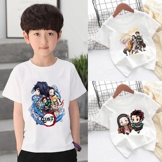 Áo thun trắng tinh khiết Demon Slayer in hình dễ thương quần áo ngắn tay hàng ngày dành cho trẻ em