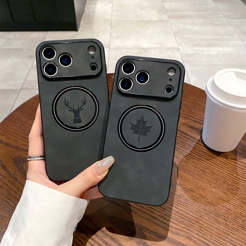 KHÔNG có dấu vân tay Vòng sắt bằng da sang trọng cho iPhone 17 Pro Max iPhone17 Vỏ sạc không dây