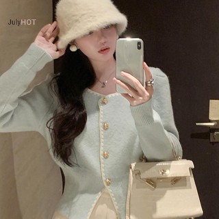 Áo len dệt kim mỏng cổ vuông thời trang Pháp, cỡ lớn