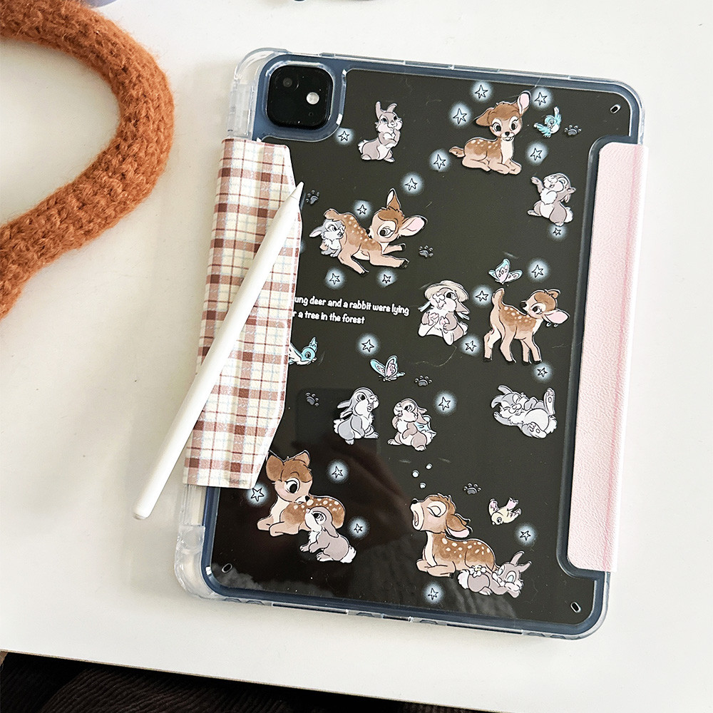 Vỏ Có Thể Gập Lại Y Da Hươu Bunny Cho Mini6 Mini7 A17Pro IPad 5 6 7 8 9 10 11 A16 Air 2 3 4 5 6 Air 11 M2 M3 Pro10.5 Pro11 2018 2020 2021 2022 M4 Pro13 2024 Bút Chì Khe cắm