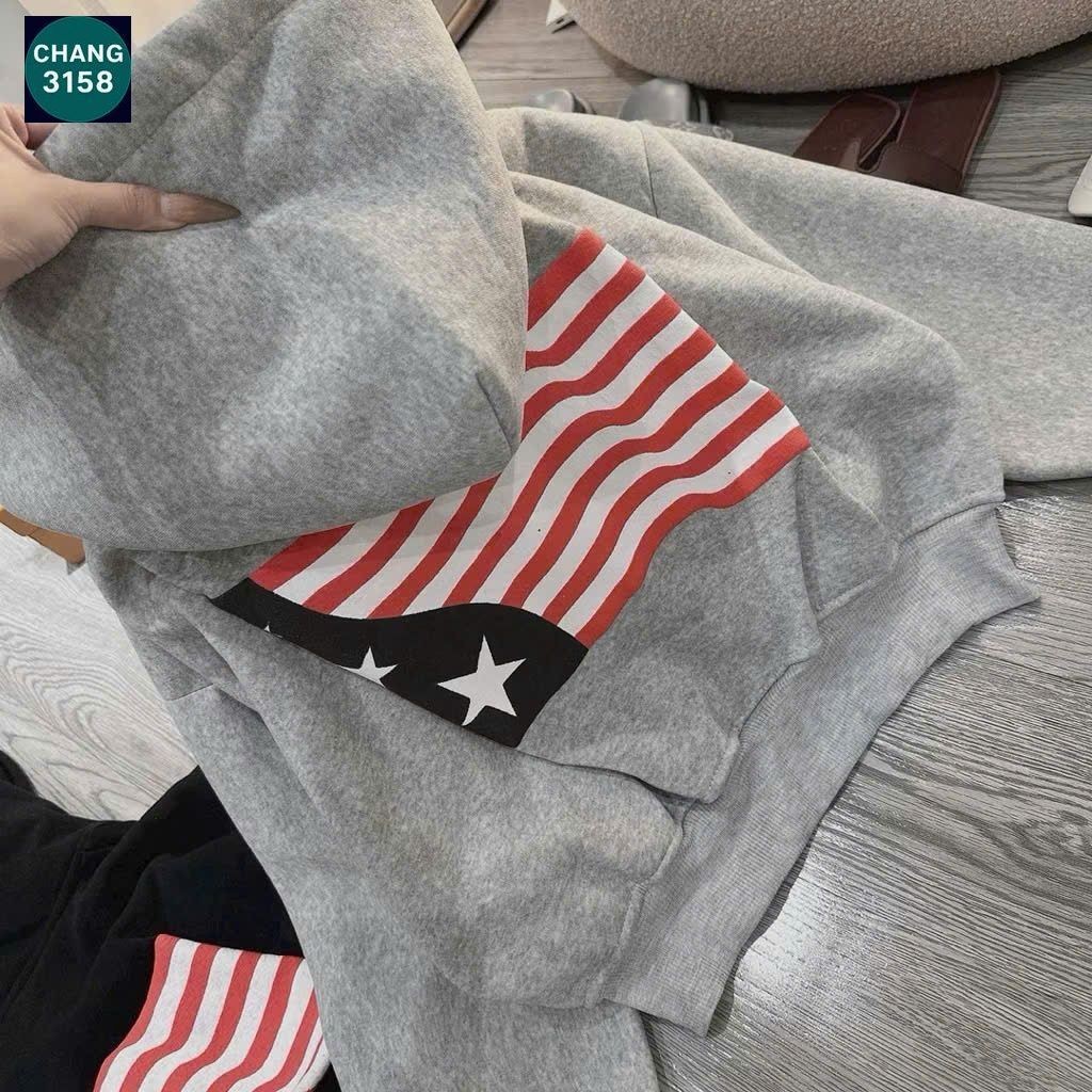 Áo khoác nỉ unisex tay phồng - biểu tượng lá cờ Mỹ, xu hướng mới cho cả nam và nữ.-chang3158