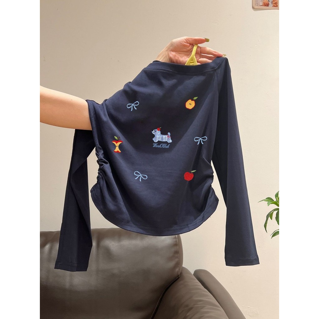Milyfashion Retro Đeo Vai Dài Tay T Thu Đông Phù Hợp Với Niche Slim-Fit Xếp Ly Quần Áo Nữ