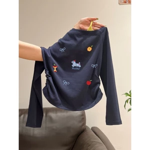Milyfashion Retro Đeo Vai Dài Tay T Thu Đông Phù Hợp Với Niche Slim-Fit Xếp Ly Quần Áo Nữ