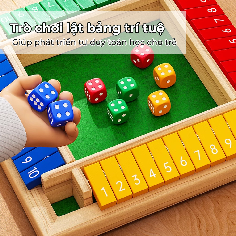 Trò chơi xúc xắc lật thẻ vui nhộn bằng gỗ, học toán, học số, phát triển tư duy logic, domino gỗ