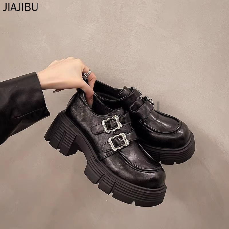 Giày Da Cao Cấp Mũi Tròn Chống Trượt Hai Hàng Khuy Màu Nâu/đen Gót Dày Phong Cách Sinh Viên Anh Dành Cho Nữ Korean Fashion Casual Matte Cosplay Platform Mary Jane Shoes Giày Lolita Đồng Phục JK Nhật Bản