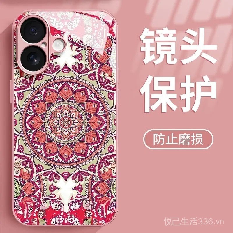 Totem màu hồng Thích hợp cho 16 Ốp điện thoại iPhone15Plus Kính chống sốc 14Promax 13mini Niche XR