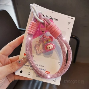 Phụ kiện điện thoại di động Thỏ dễ thương Dây buộc điện thoại di động ngắn Gạc cao cấp dát kim cương giả Vòng tay máy ảnh ngoài trời Vỏ điện thoại di động mạnh mẽ phổ thông