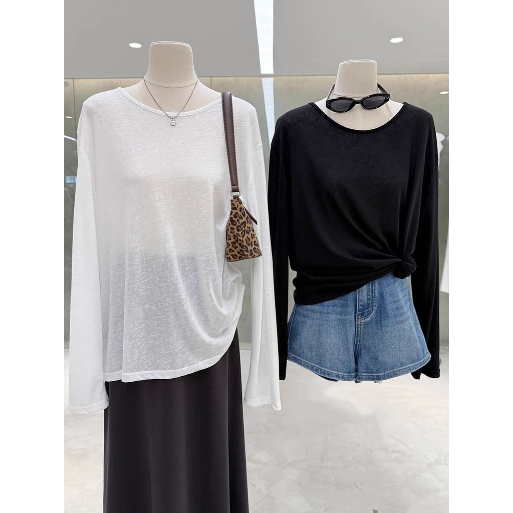 Milyfashion Lười Gợi Cảm Ren Khâu Cổ Chữ V Dây Dài Tay T Drape Chống Nắng Quần Áo Nữ