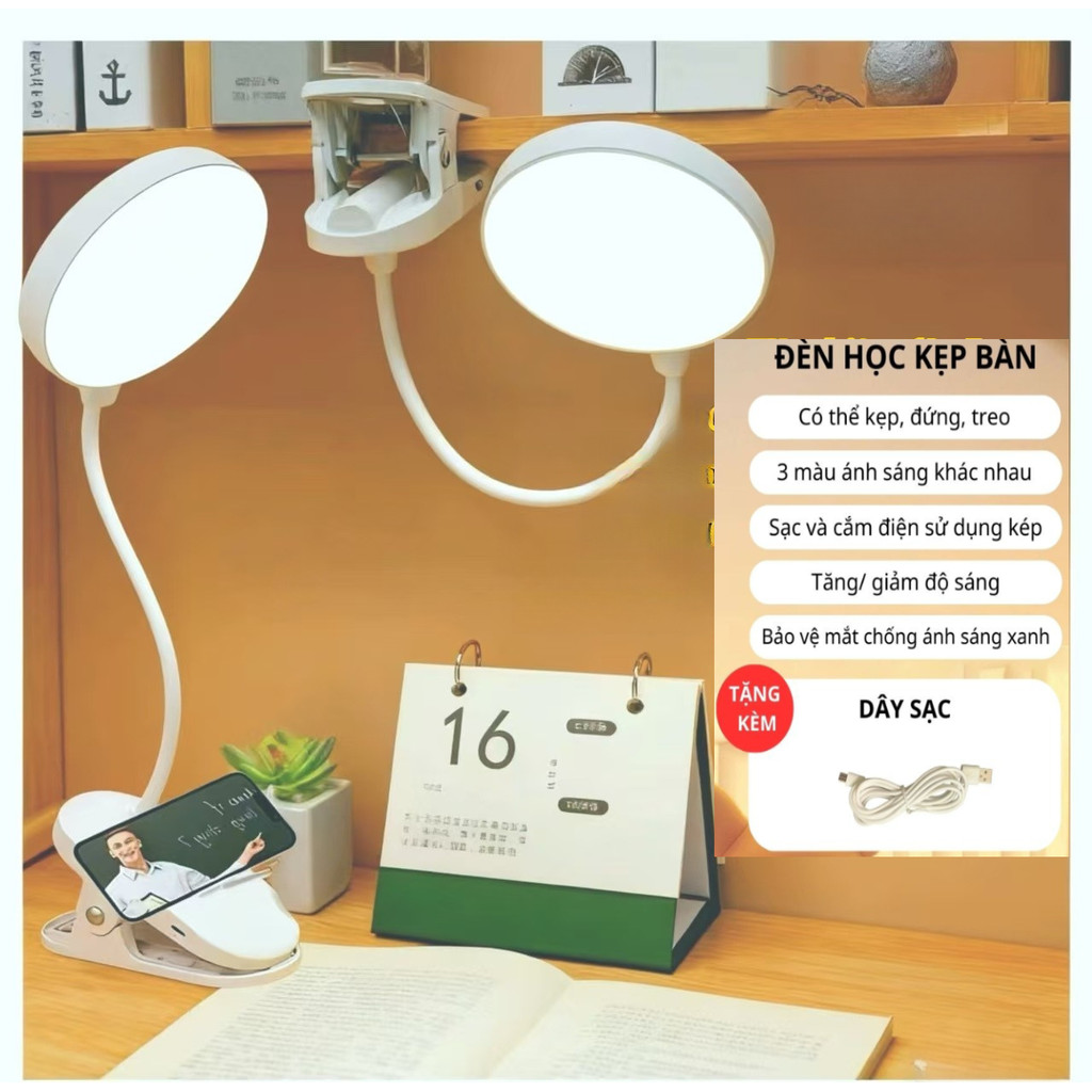 Đèn Học Để Bàn Pin Tích Điện Chống Cận LED 3 Màu Ánh Sáng  Đọc Sách Cảm Ứng led đèn led Bóng đèn bàn