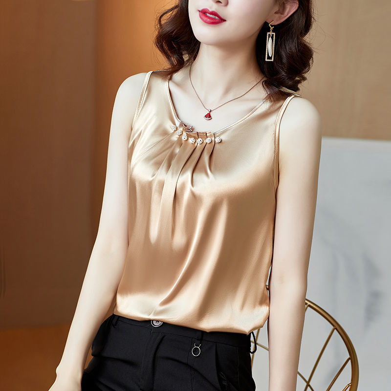 Kích Thước Lớn Mỡ mm100kg Satin Vest Nữ Bao Bụng Đáy Sling Rời Không Tay Top Phù Hợp Với Bên Trong Trận Đấu