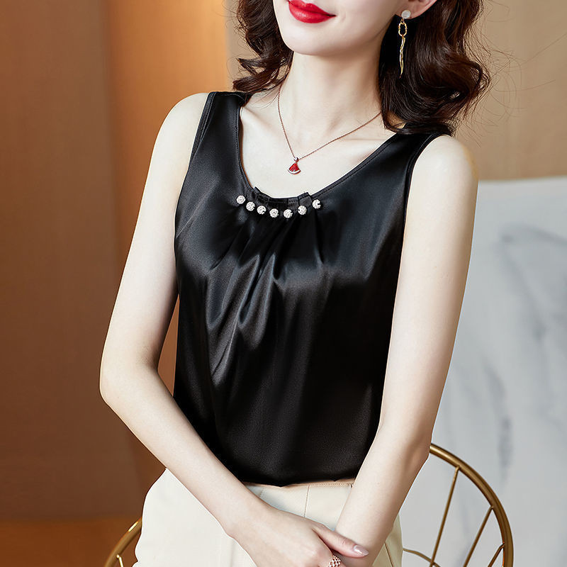 Kích Thước Lớn Mỡ mm100kg Satin Vest Nữ Bao Bụng Đáy Sling Rời Không Tay Top Phù Hợp Với Bên Trong Trận Đấu