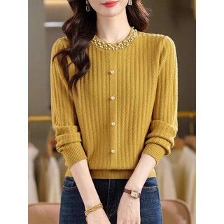 Dài Tay Áo Len Rời Cổ Tròn Dệt Kim, Phong Cách Hàn Quốc Cho Thu Đông