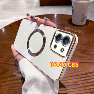 Ốp lưng POCO C85 Vỏ mạ điện màu trơn siêu mỏng Xiaomi POCOC85 có vòng từ tính Vỏ điện thoại sạc không dây