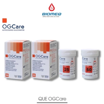 Que thử đường huyết test tiểu đường tại nhà BSI OGCare Strip máy tự động nhận que thử, đo chính xác (hộp 25)