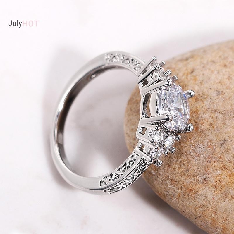Nhẫn đính hôn bạc Zircon màu trắng, phù hợp cho đám cưới và kỷ niệm