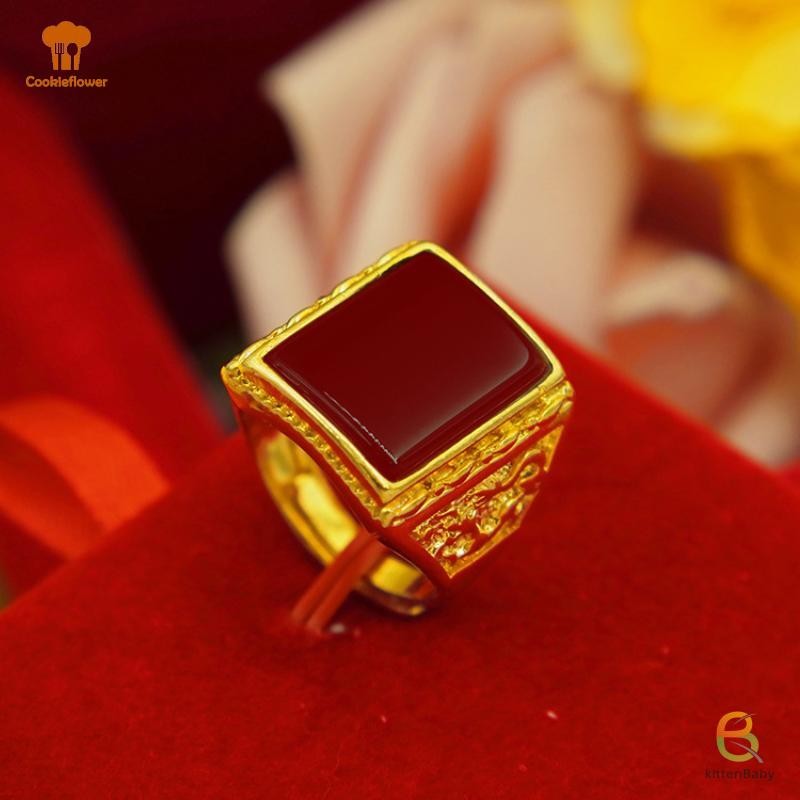 Nhẫn nam hình bầu dục mạ vàng với đá obsidian - Mẫu mới