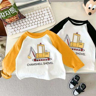 Mùa Xuân Thu Phong Cách Mới Trẻ Em Cổ Tròn Raglan Màu Sắc Phù Hợp Với Áo Thun Dài Tay Áo Sơ Mi Bé Trai Hoạt Hình Dễ Thương Đáy Áo Sơ Mi