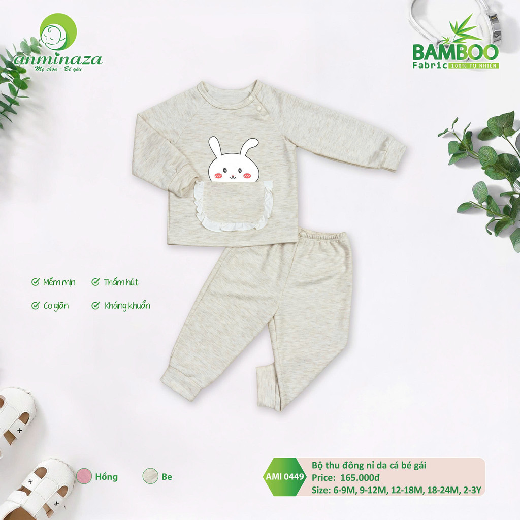 Bộ Dài Tay Thu Đông Bé Gái Chất Liệu Vải Nỉ Da Cá Cao Cấp Mềm Mại Ấm Áp - Hàng Chính Hãng AMI0449