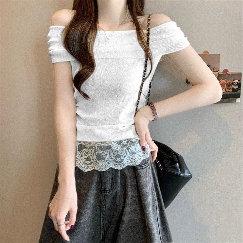 Áo thun ren kiểu Pháp dáng ôm vừa vặn, đặc trưng mùa hè, áo thun ngắn tay chất lượng cao dành cho nữ