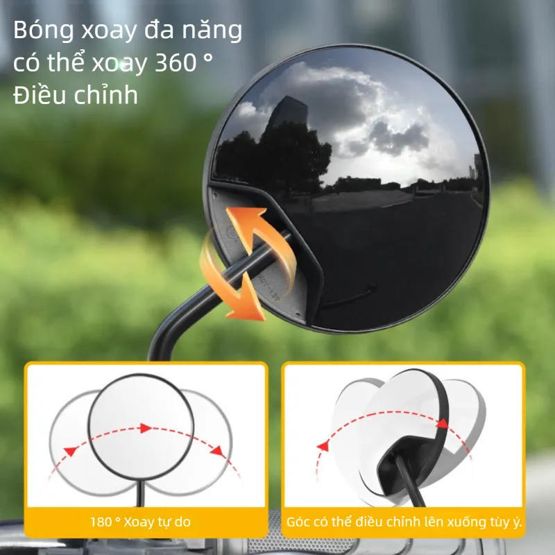 1 Cặp Gương Xe Máy Ngắn Xoay 360 Độ, Thiết Kế Gương lồi, Thích Hợp Cho Xe Điện, Xe Đạp, Gương Xe Máy