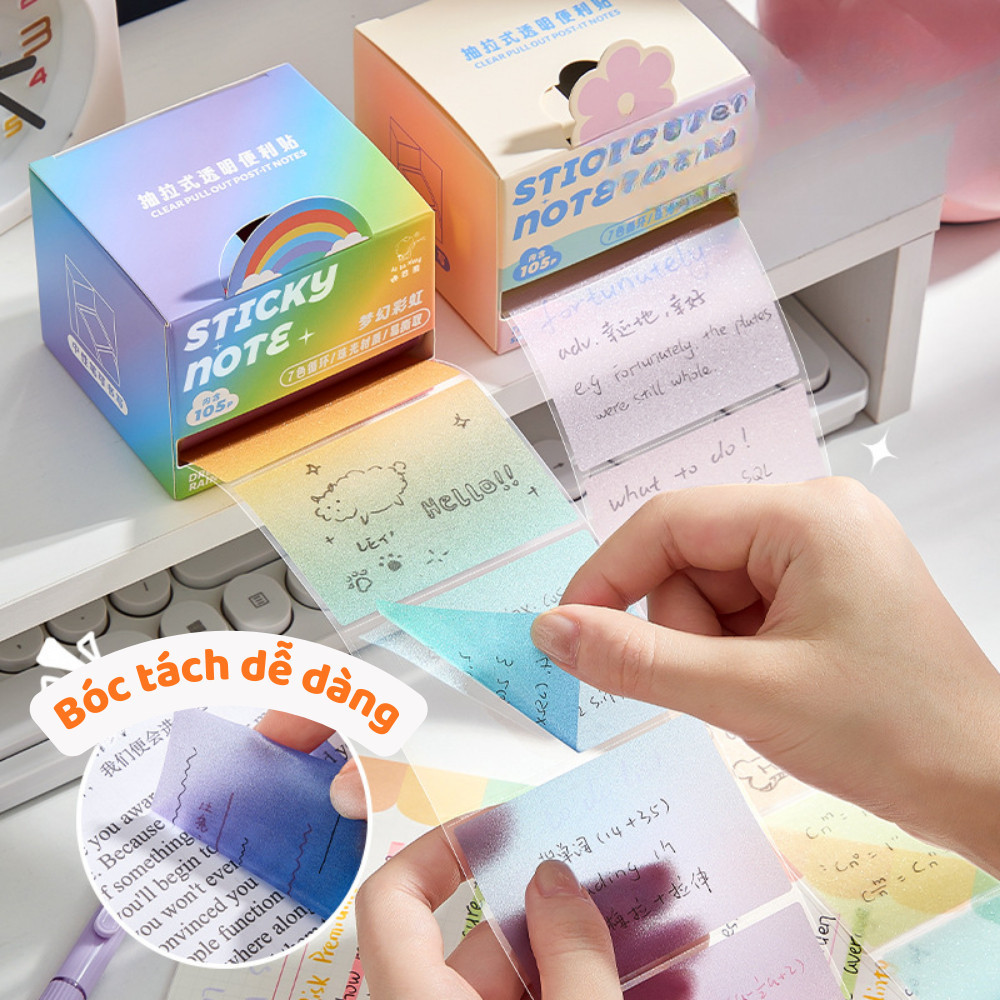 Hộp 105 Giấy Ghi Chú Nhiều Màu Sticky Note, Giấy Note Chống Thấm Viết Được Bút Bi & Gel Không Lem