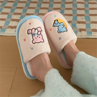 XIXITIAO dép bông nữ mùa thu đông, thoải mái, thời trang, họa tiết sao và gấu nhỏ giữ ấm