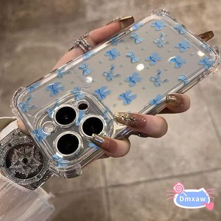 Ốp Điện Thoại Bốn Góc Nơ Màu Xanh Hoạt Hình Cho iTel A80 A70 A60 A58 A50 A50C A49 A48 A37 A35 A33 A25 Pro A05S A04 4G 5G Vỏ Mềm Trong Suốt Chống Sốc Hoa