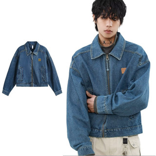 Áo khoác denim nam kiểu Mỹ retro, phong cách đường phố cao cấp, thoải mái và đơn giản, trung tính.