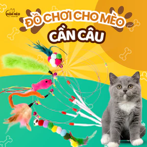Cần câu dây thép lông vũ, con cá, con chuột - Đồ chơi cho mèo