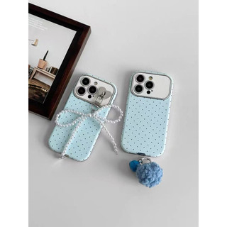 Màu xanh chấm bi + nơ buộc bóng cho iphone17 16promax 15promax 12 / 13 / 14 / 15 / 16 17pro iphone11promax ốp lưng TPU iphone mới chống bụi