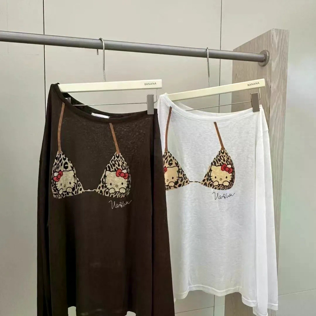 Milyfashion Loose Size Lớn In Hình Mèo Chống Nắng Đeo Vai Dài Tay T Quần Áo Nữ