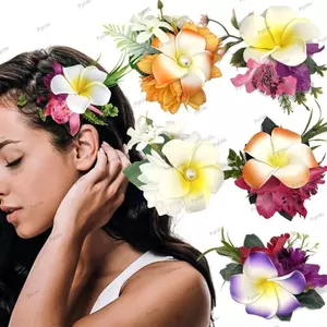 Chân tóc hoa Hawaii PYCOU, Kẹp tóc hoa Boho ngọt ngào tươi, Móng vuốt tóc hoa nhân tạo thời trang Đa năng Frangipani Kẹp mỏ vịt Đạo cụ ảnh cho kỳ nghỉ