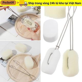 POCKETN Chai Cốc Vệ Sinh Nhà Bếp Inox Có Thể Thay Thế Bọt Biển Tay Cầm Dài Cốc Thủy Tinh Sạch Sẽ