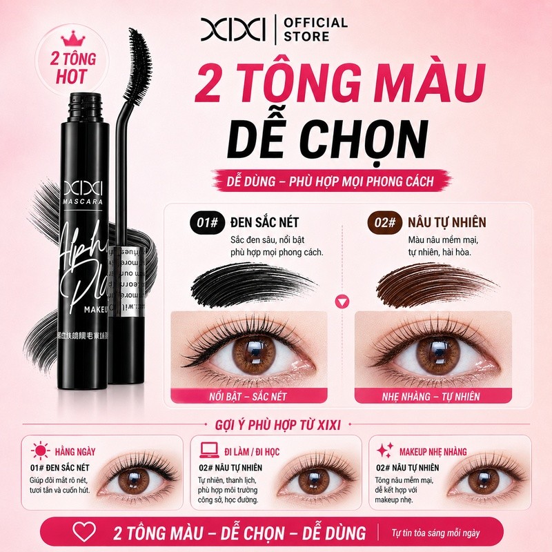 XIXI Mascara Siêu Dài – Cong Tơi Nhẹ, Lâu Trôi, Không Lem, Không Vón Cục, Chuốt Tơi Từng Sợi D836